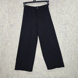 JNY Black Wide-Leg Cropped Pants Womens Size 2 Cotton Blend